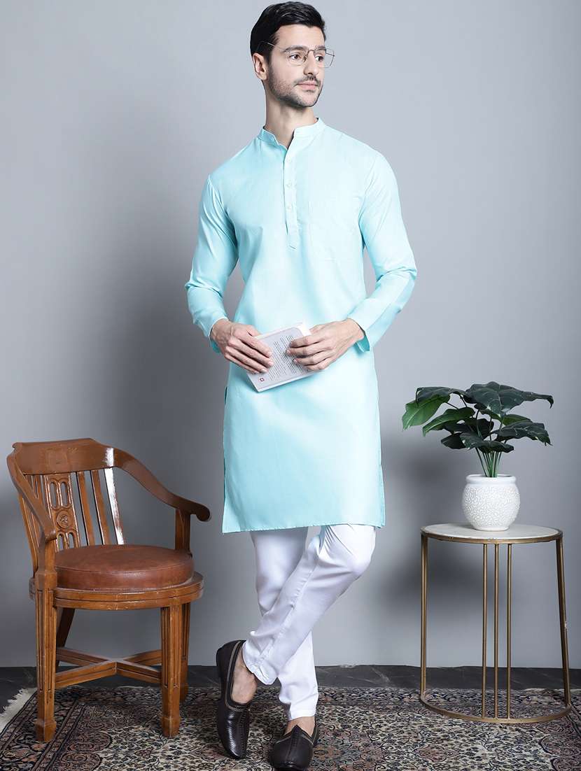 men solid cotton long kurta - 20396581 -  Standard Image - 3