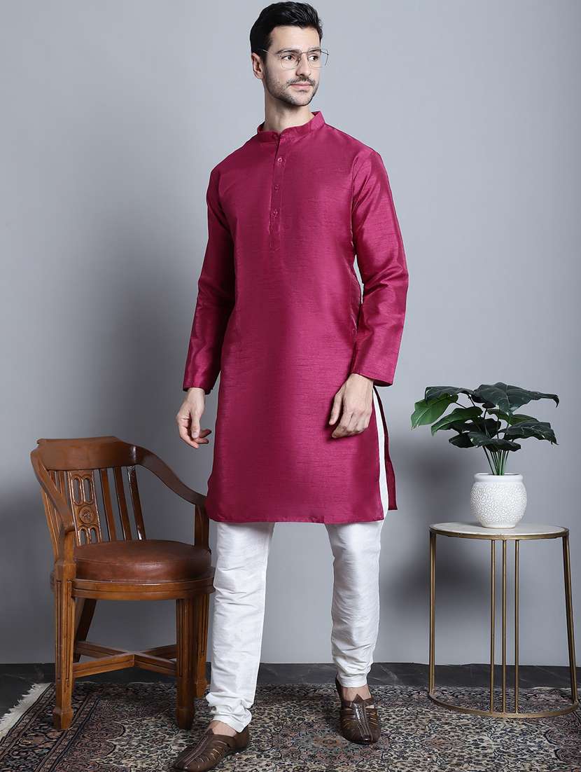 men solid cotton long kurta - 20396582 -  Standard Image - 3
