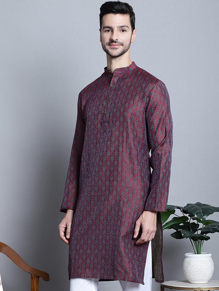 men self design silk long kurta - 20396589 - Zoom Image - 0