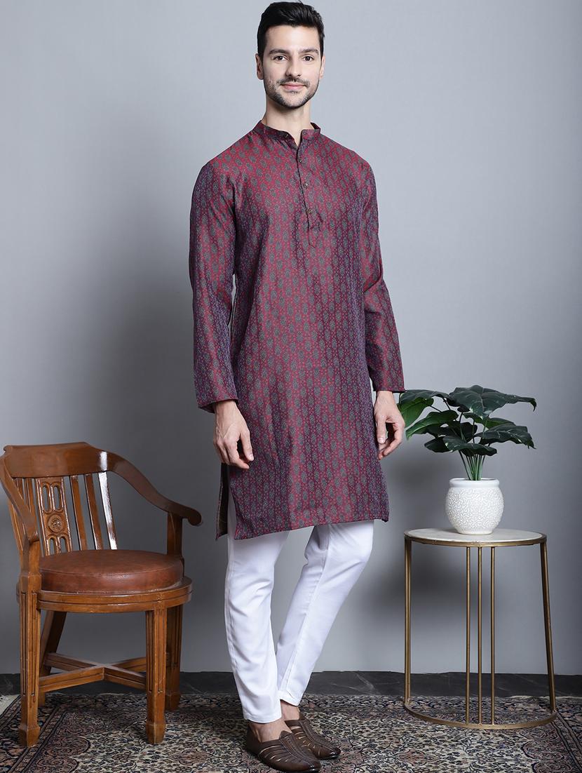men self design silk long kurta - 20396589 - Standard Image - 3