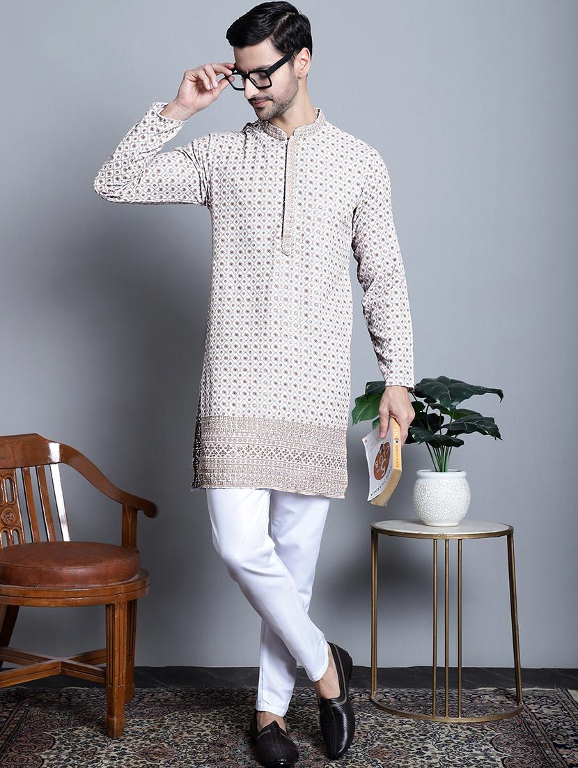 men embroidered long kurta - 20396593 - Standard Image - 3