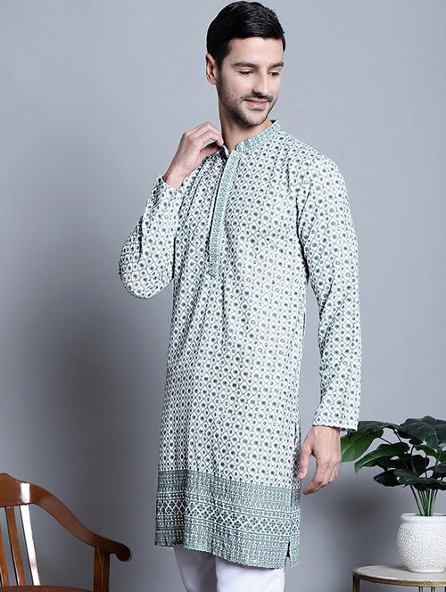 men embroidered long kurta - 20396594 - Standard Image - 0