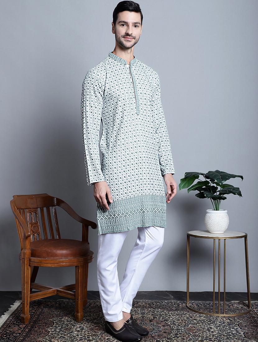 men embroidered long kurta - 20396594 - Standard Image - 3