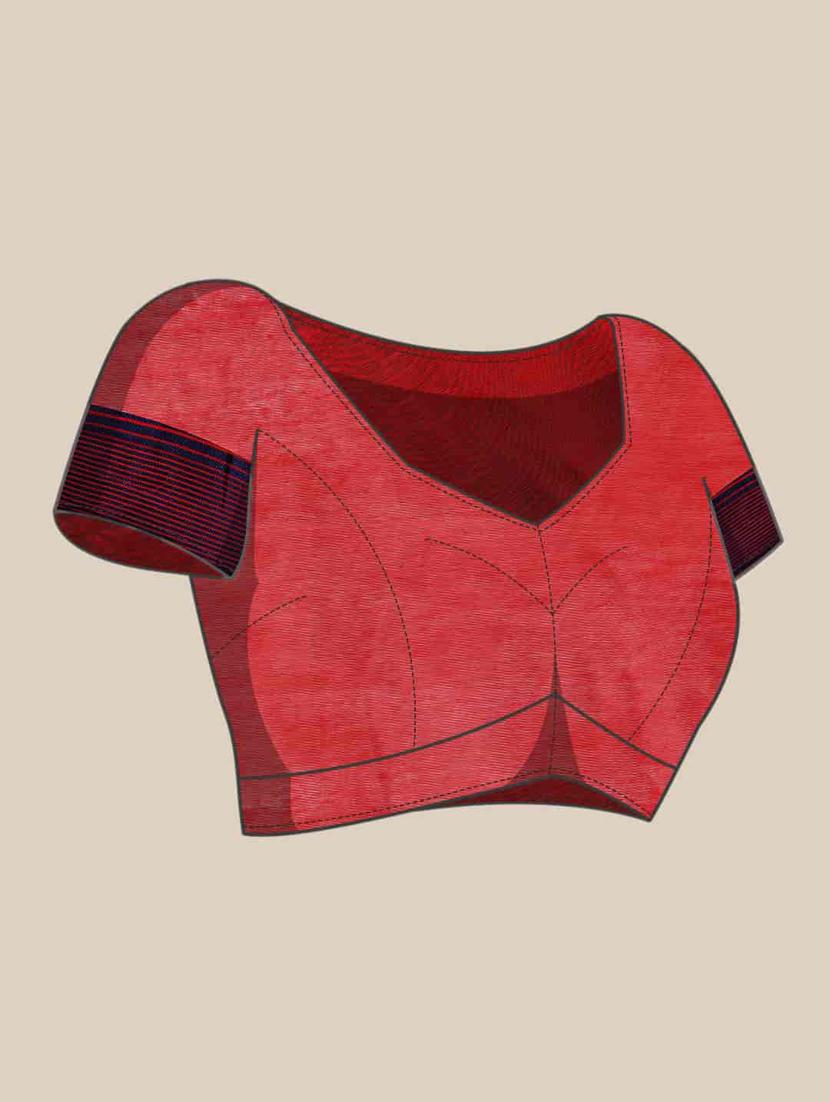 red cotton jamdani saree with blouse - 20396602 - Standard Image - 3