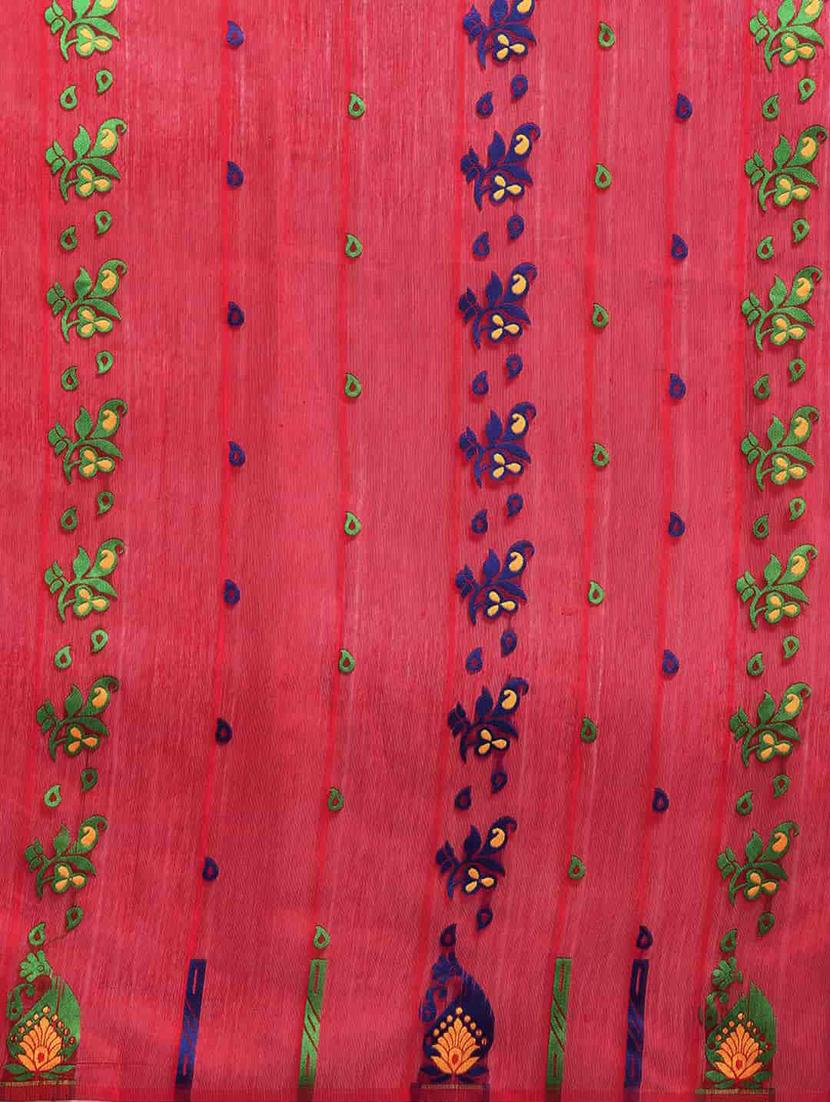 red cotton jamdani saree with blouse - 20396602 - Standard Image - 5