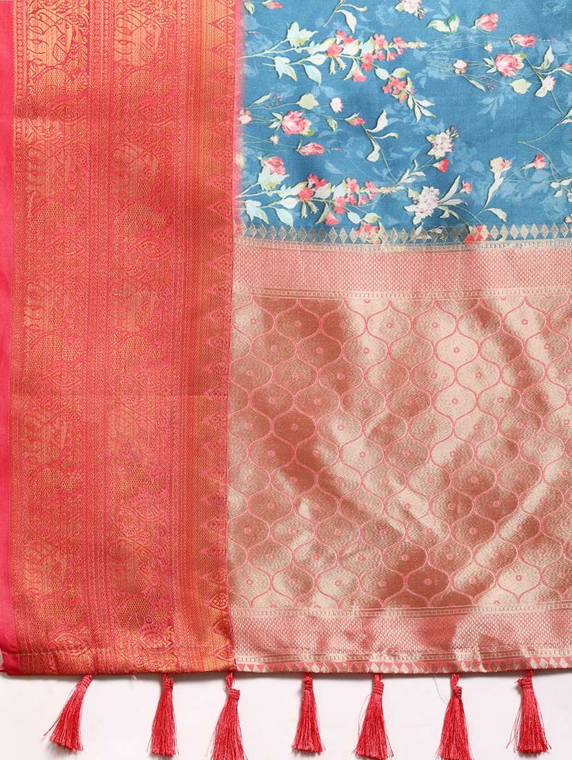 women's floral blue colored saree - 20396605 - Standard Image - 5