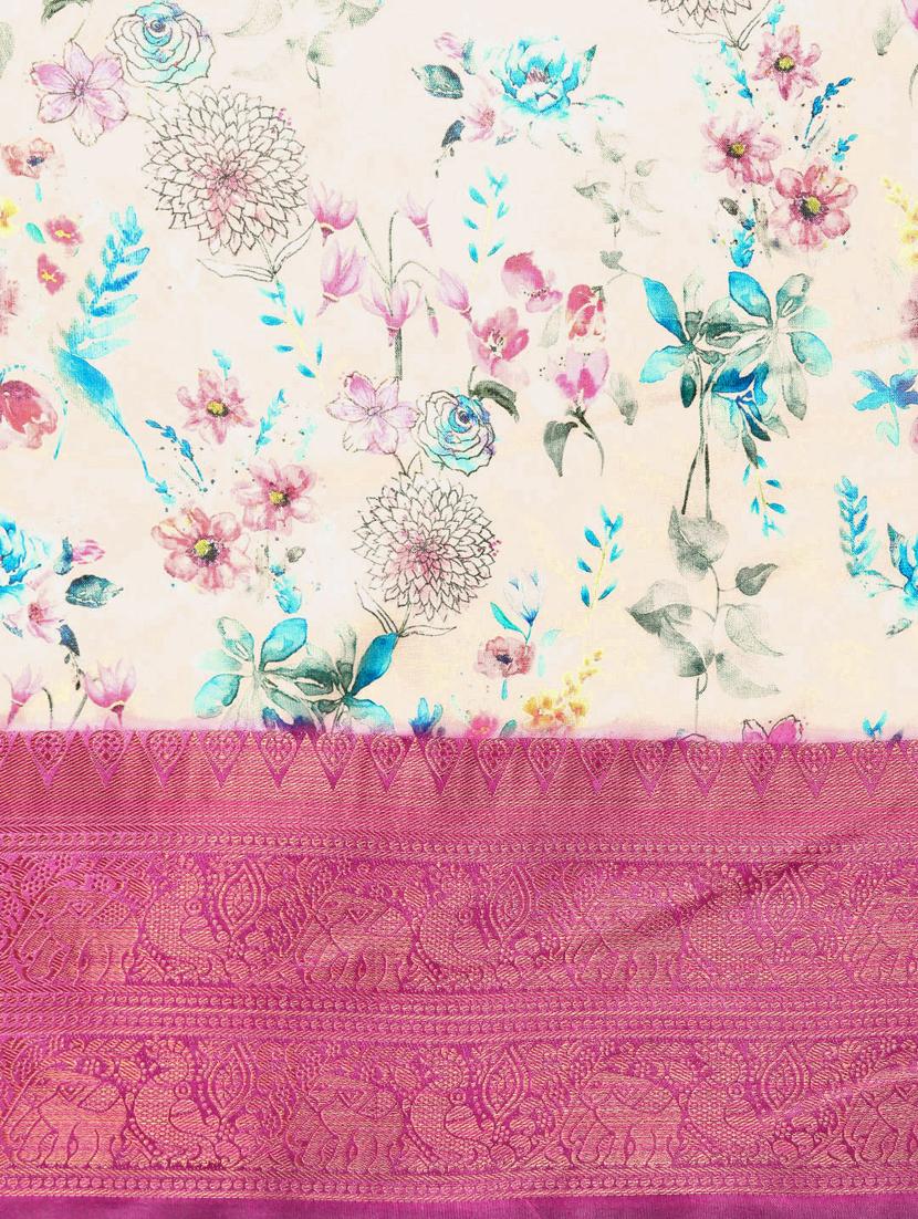 women's floral white colored saree - 20396613 - Standard Image - 5