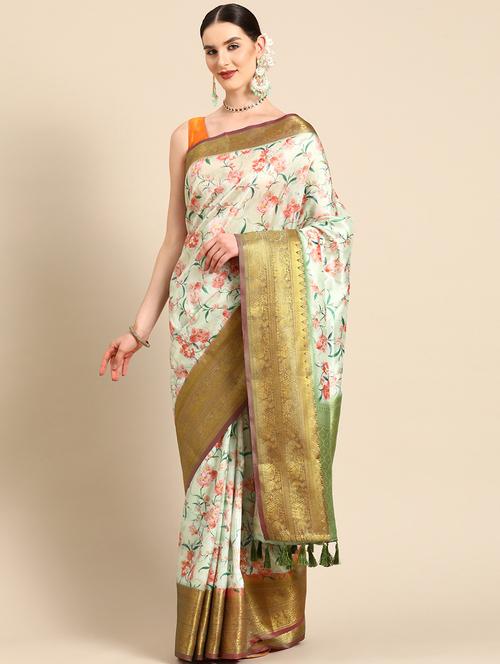 women floral bordered saree - 20396614 - Standard Image - 0