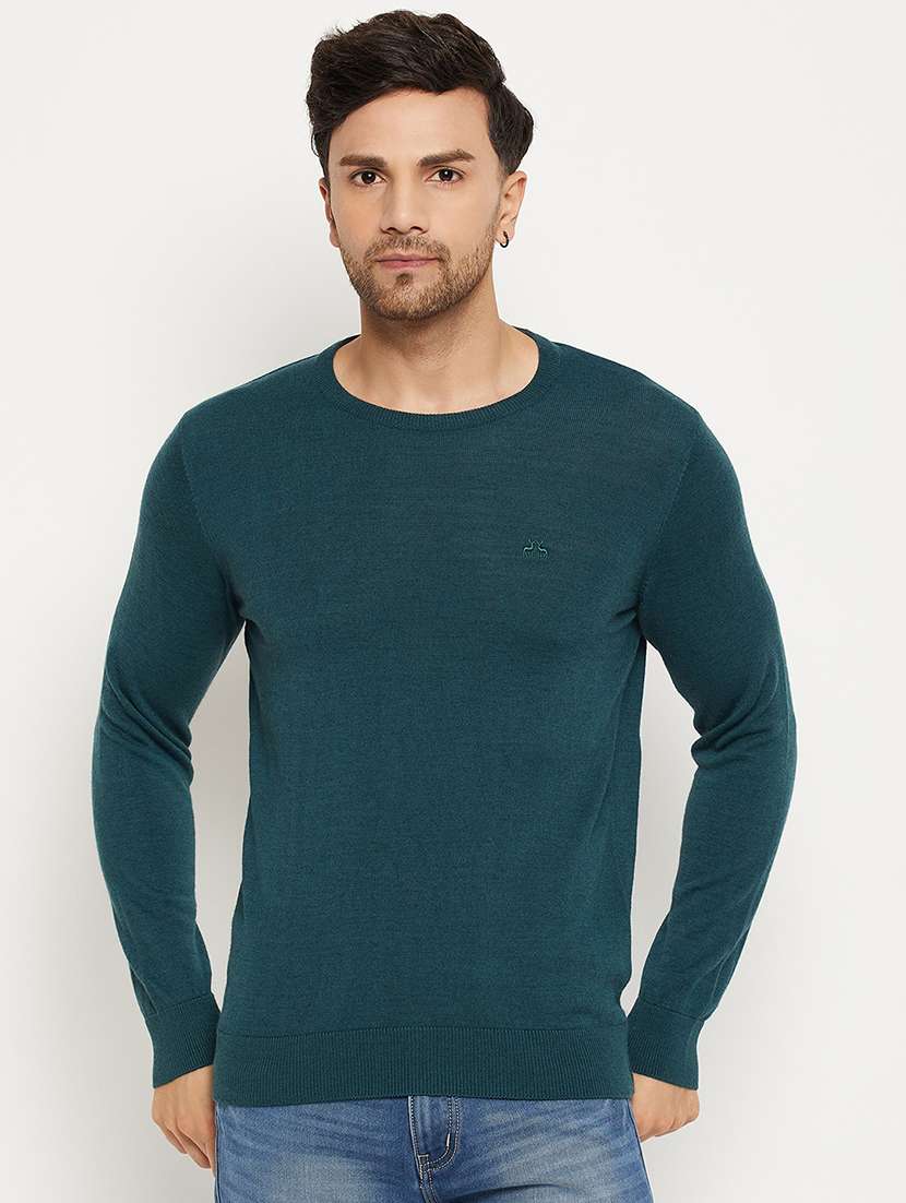 men solid wool blend pullover
