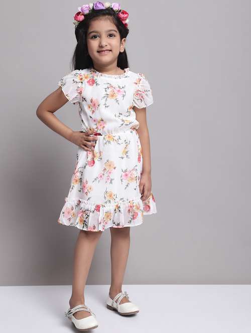 girls white round neck cape sleeve frock - 20396808 -  Standard Image - 0