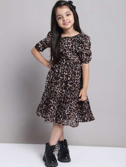 girls round neck puff sleeve frock - 20396826 -  Standard Image - 0