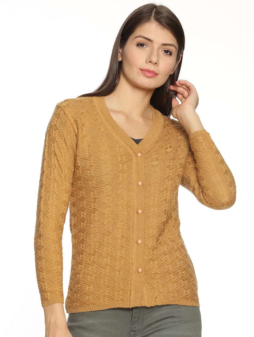 tan self design cardigan - 20396835 - Zoom Image - 0
