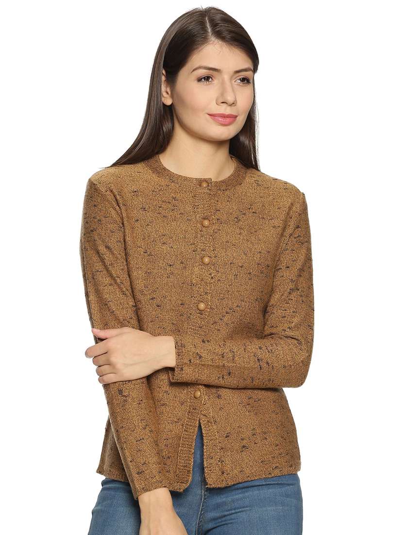 women brown mandarin neck cardigans - 20396836 -  Zoom Image - 0