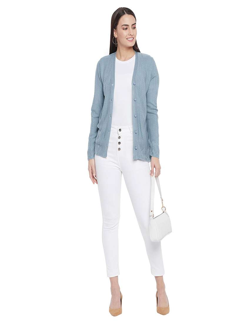 v neck self design cardigan - 20396837 -  Standard Image - 3