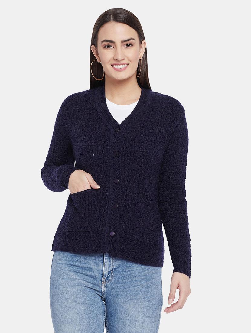 women navy blue wool blend cardigan - 20396848 -  Zoom Image - 0