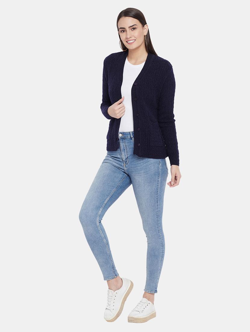 women navy blue wool blend cardigan - 20396848 - Standard Image - 5