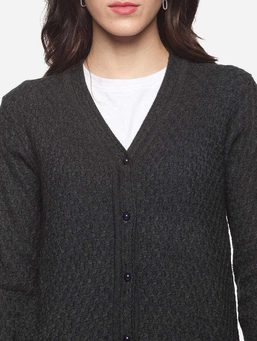 women grey wool blend cardigan - 20396862 - Standard Image - 5