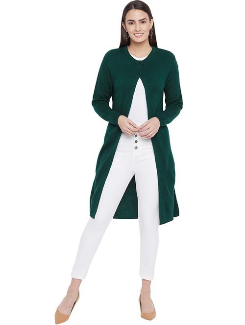 green self designed long sleeves long cardigan - 20396866 -  Standard Image - 0