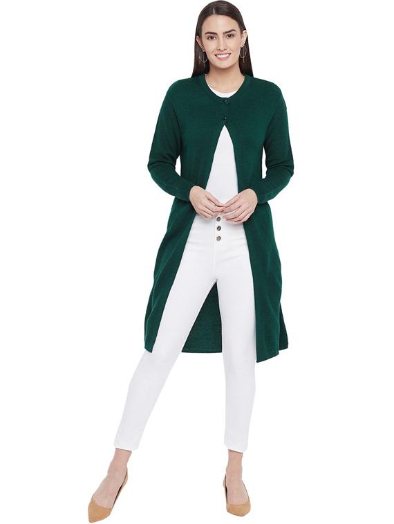green self designed long sleeves long cardigan - 20396866 -  Zoom Image - 0