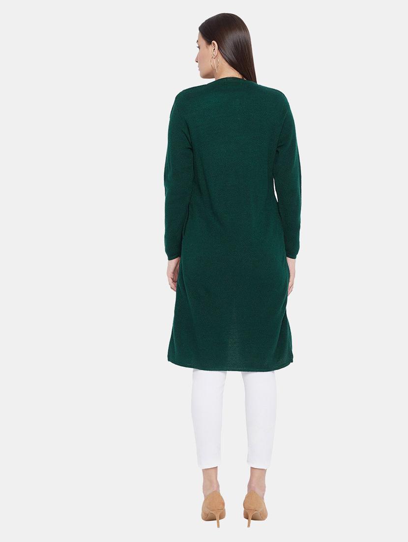 green self designed long sleeves long cardigan - 20396866 - Standard Image - 3