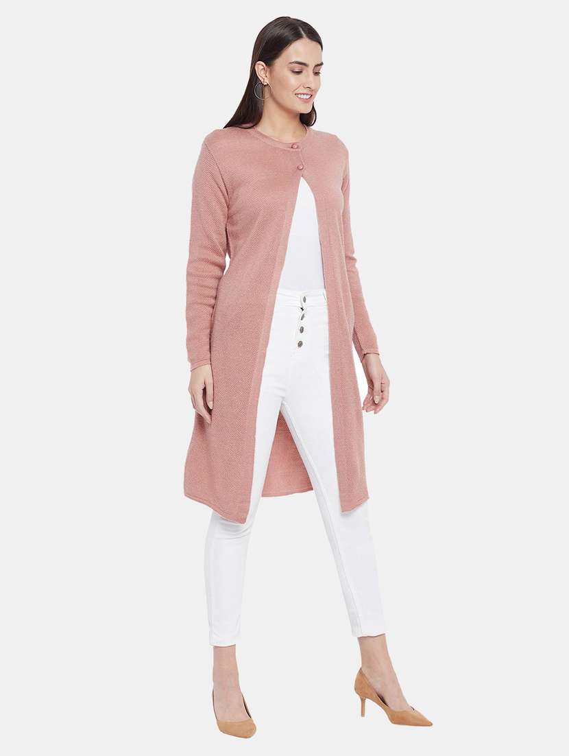 nude self designed long sleeves long cardigan - 20396878 -  Standard Image - 3