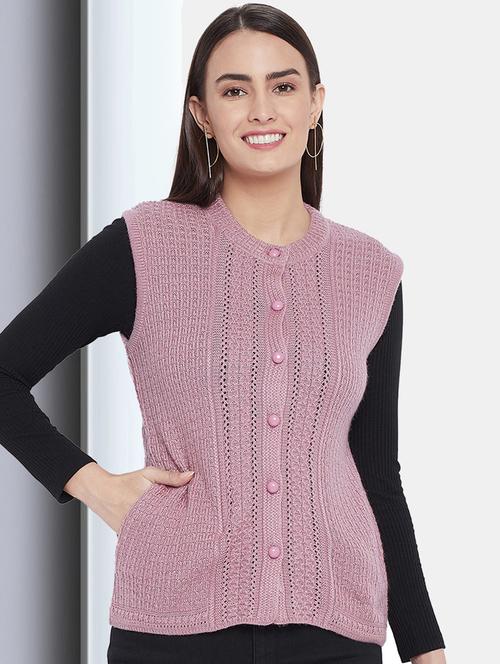 mauve self designed sleeveless cardigan - 20396914 - Standard Image - 0