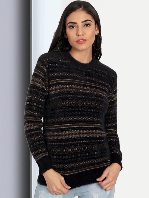 black crew neck self design cardigan - 20396942 - Standard Image - 0