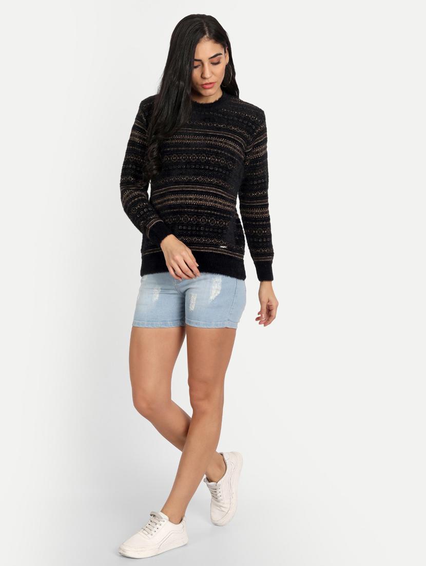 black crew neck self design cardigan - 20396942 - Standard Image - 3