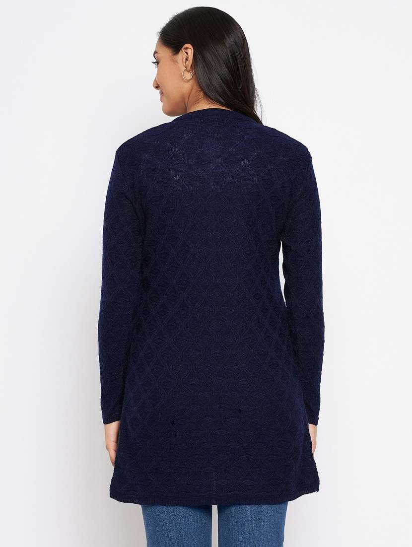 navy blue crew neck self design cardigan - 20396960 - Standard Image - 3