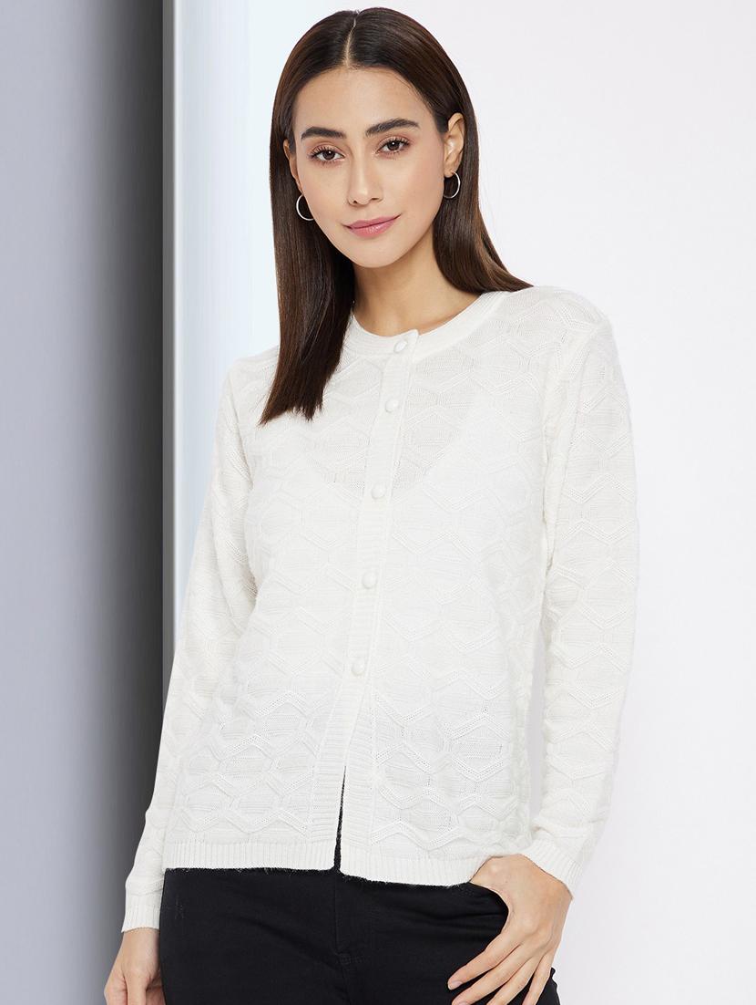 white self designed long sleeves cardigan - 20397031 - Zoom Image - 0
