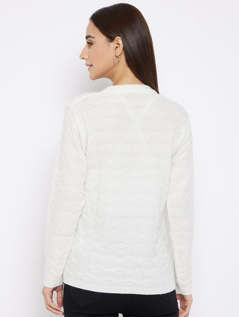white self designed long sleeves cardigan - 20397031 - Standard Image - 3