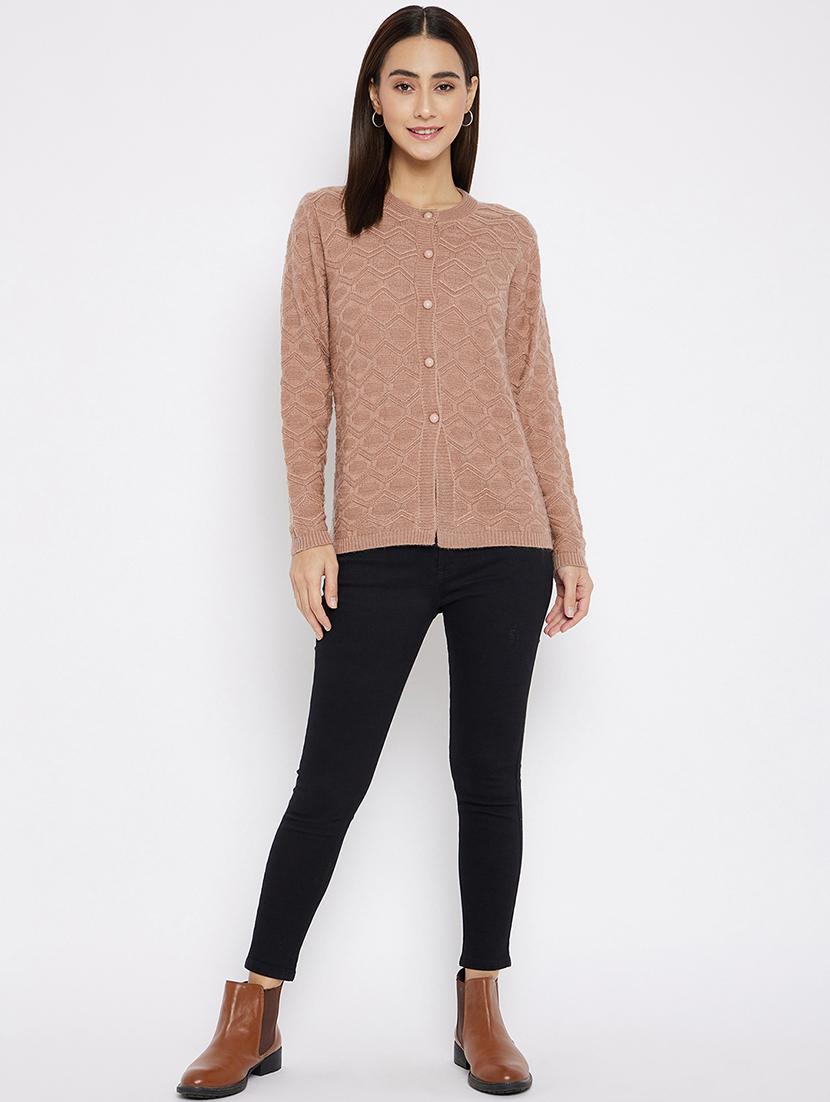 women taupe wool blend cardigan - 20397038 - Standard Image - 3