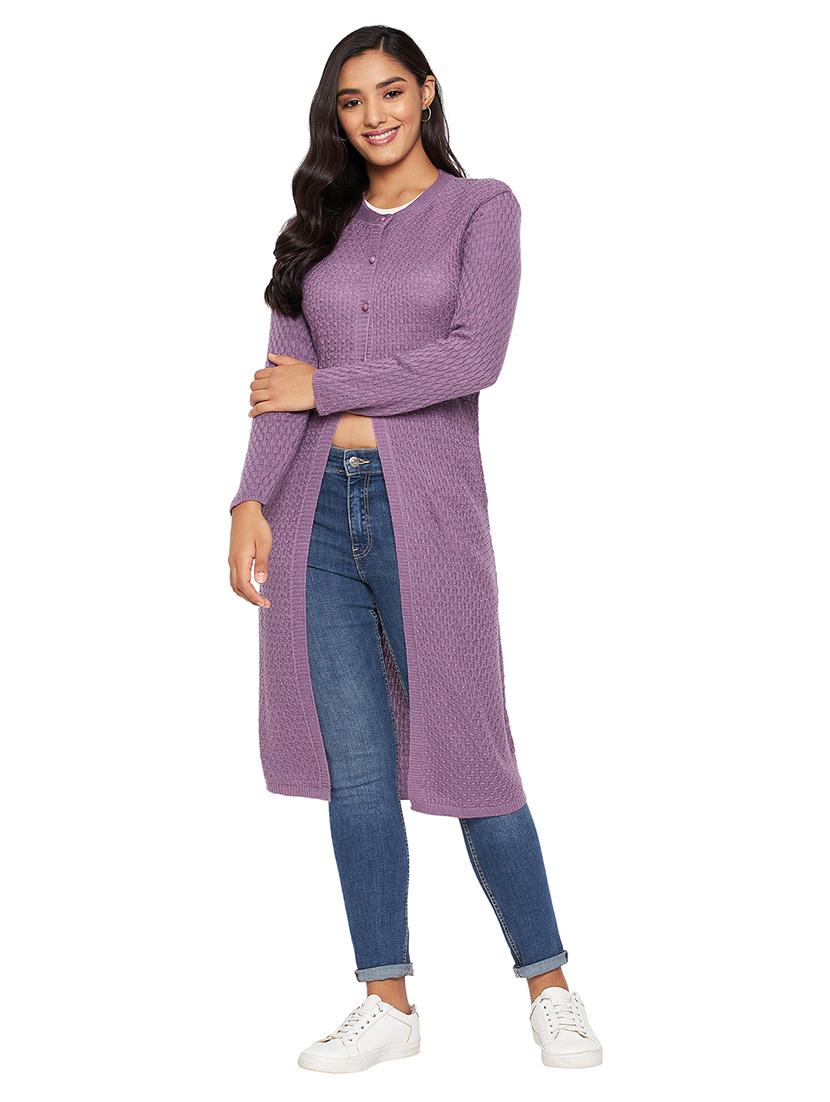 purple self design cardigan - 20397091 -  Zoom Image - 0
