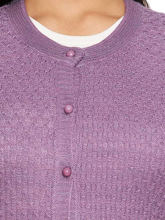 purple self design cardigan - 20397091 - Standard Image - 3