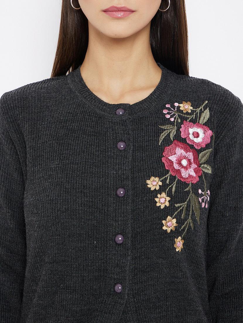 women grey round neck cardigans - 20397093 - Standard Image - 3