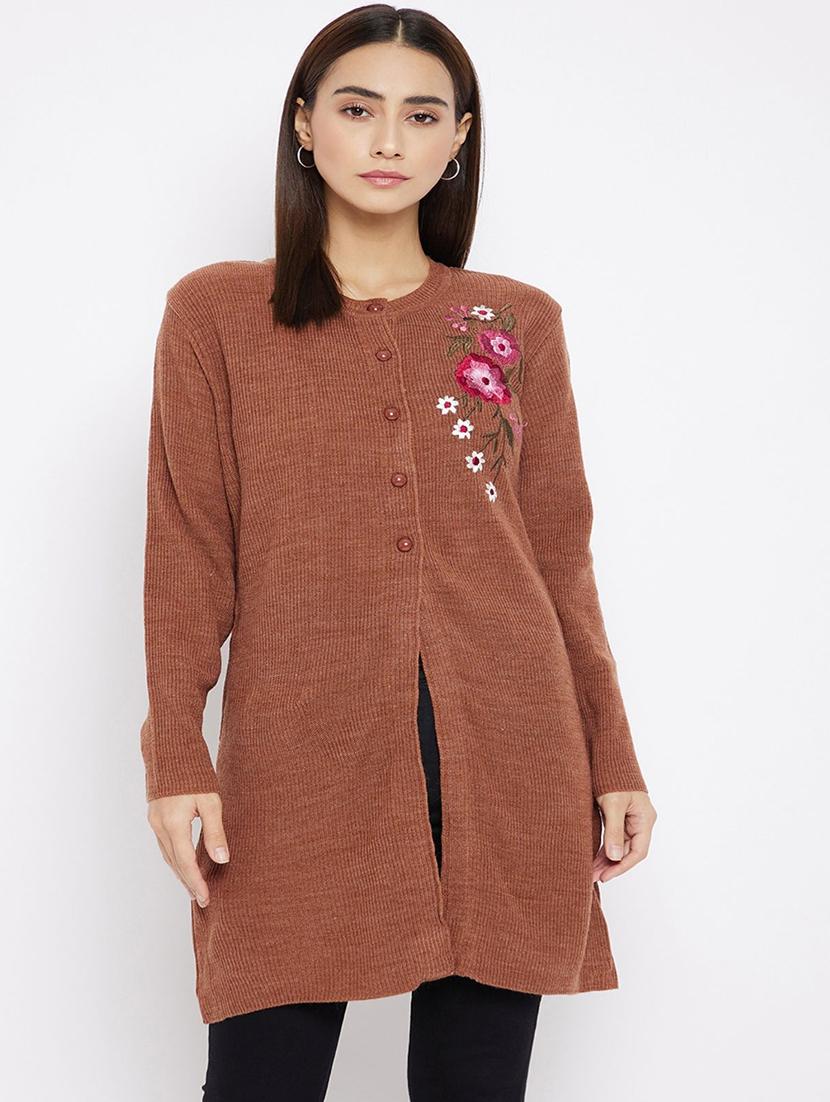 rust solid with work cardigan - 20397097 -  Zoom Image - 0