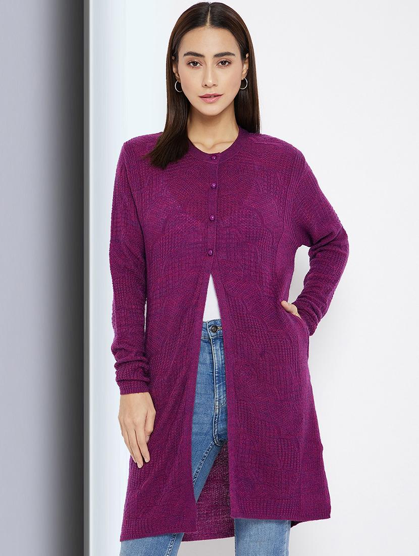 women magenta wool blend cardigan - 20397118 - Zoom Image - 0