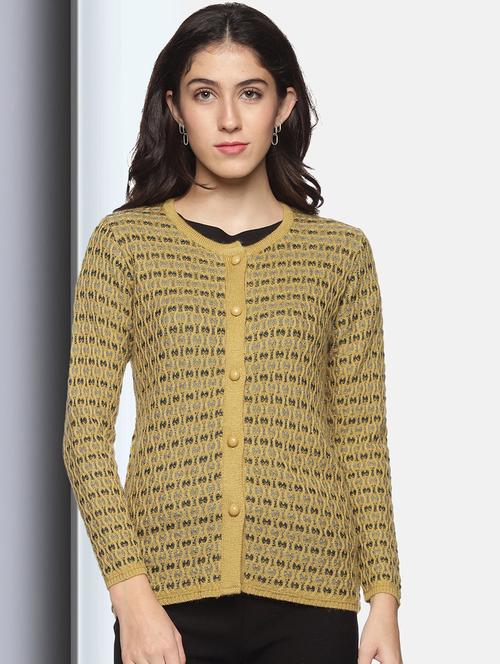 gold self design long sleeves cardigan - 20397149 -  Standard Image - 0