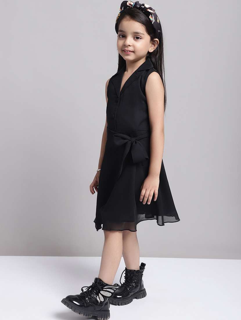 girls lapel neck sleeveless frock - 20397151 -  Standard Image - 3
