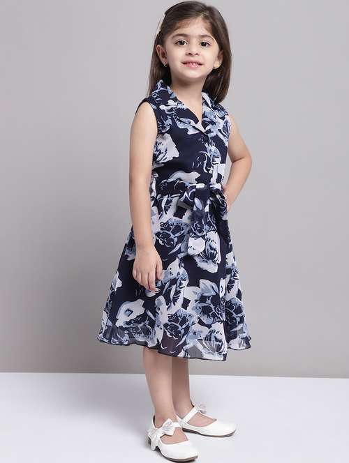 girls lapel neck sleeveless frock - 20397154 -  Standard Image - 0