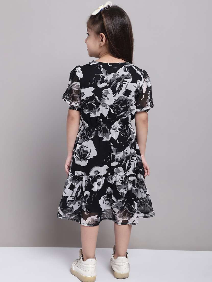 girls black square neck short sleeves frock - 20397161 -  Standard Image - 3