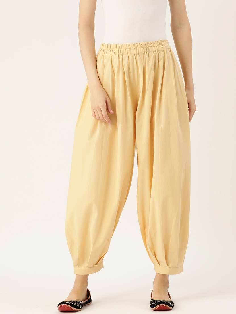 solid cream elasticated cotton made afghani salwar - 20397197 -  Zoom Image - 0