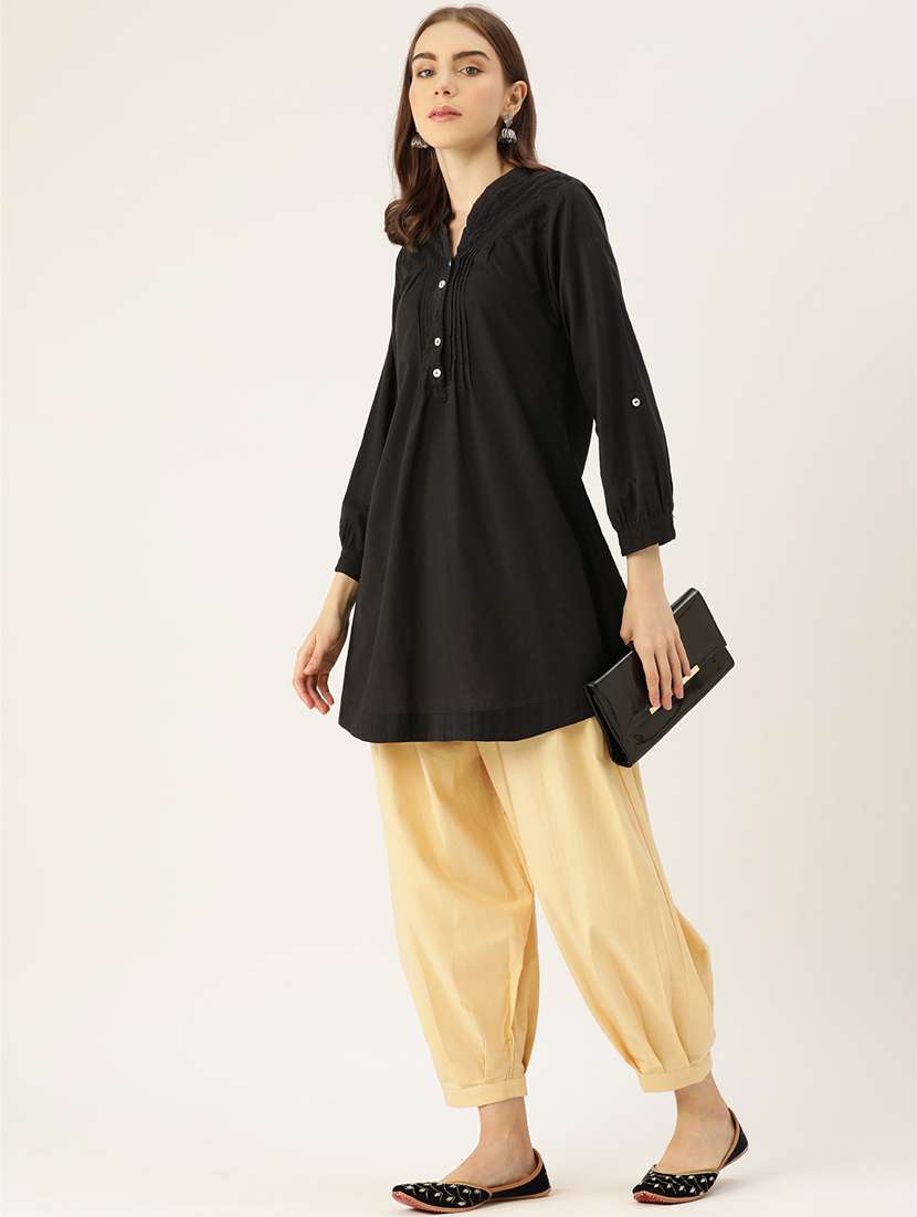 solid cream elasticated cotton made afghani salwar - 20397197 -  Standard Image - 3