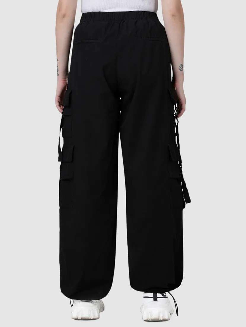 women black solids cargo trousers - 20397213 -  Standard Image - 3