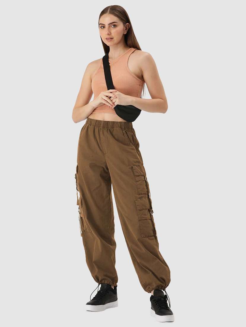 women brown solds cargos trousers - 20397215 -  Standard Image - 3