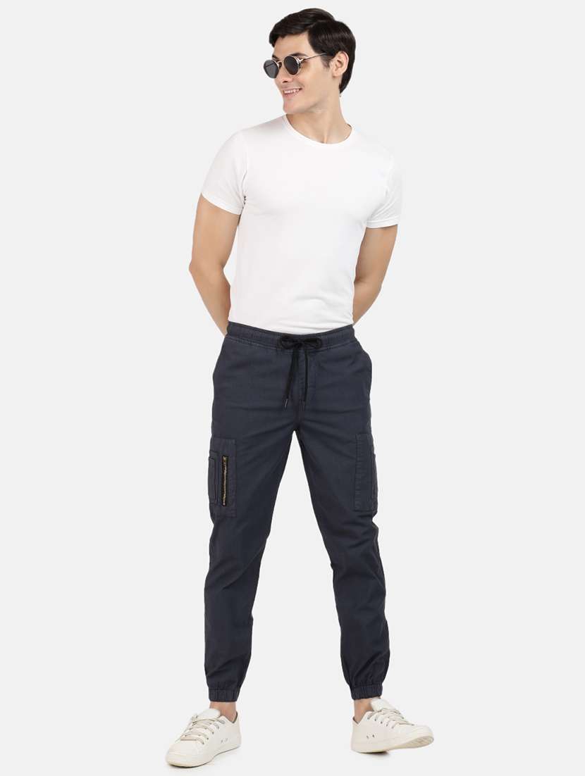 men mid rise solid cargos casual trouser - 20397320 -  Standard Image - 3