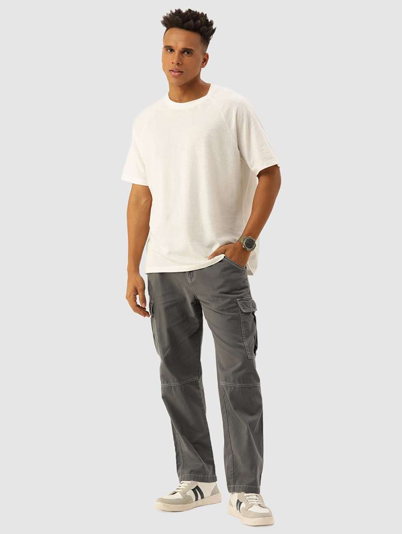men solid grey cotton cargo casual trouser - 20397322 -  Standard Image - 3