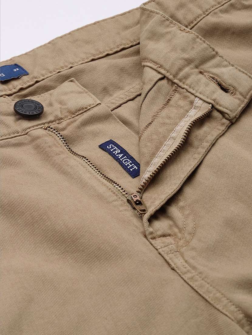 men solid khaki cotton cargos casual trouser - 20397338 -  Standard Image - 5