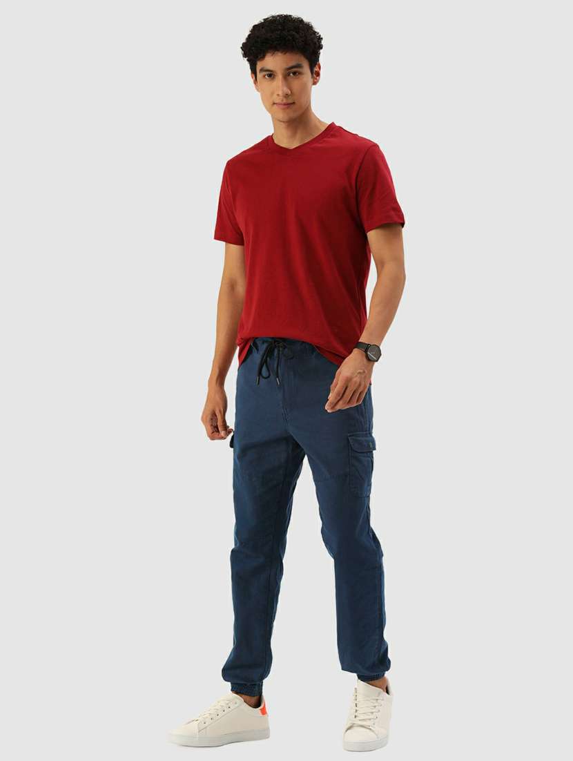 men mid rise solid cargos casual trouser - 20397343 - Standard Image - 3