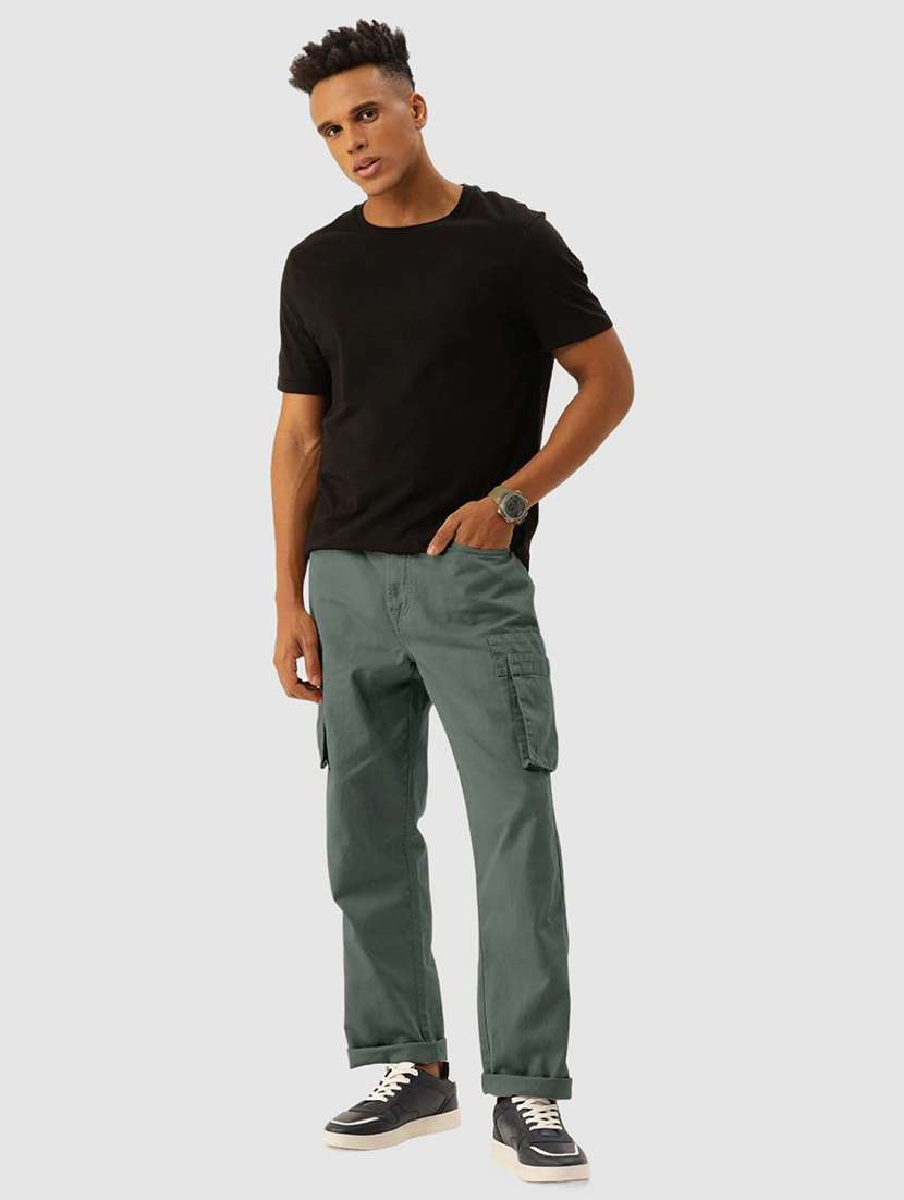 men solid charcoal cotton cargos casual trouser - 20397345 -  Standard Image - 3